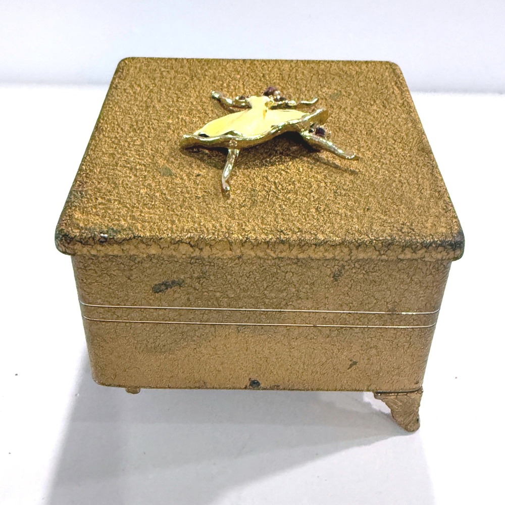 Vintage Gold Tone Ballerina Jewelry Trinket Box Purple Velvet Footed AS ISelvet
